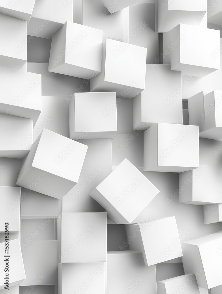 Poster random shifted white cube boxes block the background wallpaper banner. abstract 3d square white tech