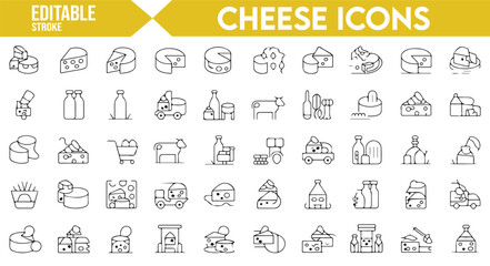 Set of Cheese Icons in Editable Vector Format for Food and Dairy Designs
