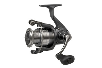 Modern spinning reel isolated on transparent background, ideal for fishing and outdoor activities