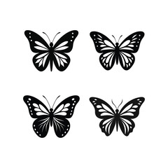 Monarch butterfly silhouette set of vector illustration