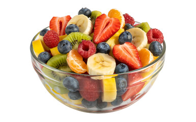 Vibrant fruit salad bowl featuring fresh strawberries kiwi bananas blueberries raspberries and oranges perfect for healthy eating and summer recipes