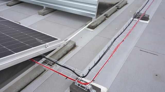 Wires connected to solar panels.