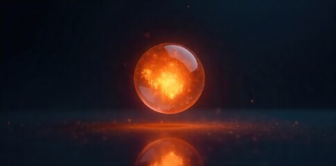 Obraz premium A single, softly glowing orb of light, emitting a gentle, warm radiance, floats in a dark, empty space; the essence of pure, ethereal identity , space, minimalist