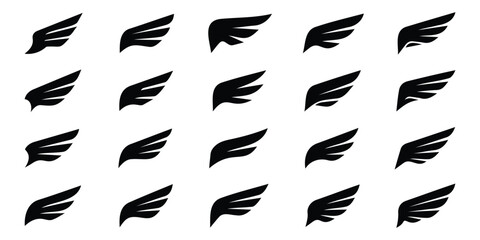 Set of minimal wing icons in silhouette style, perfect for logos, fantasy design, or futuristic branding