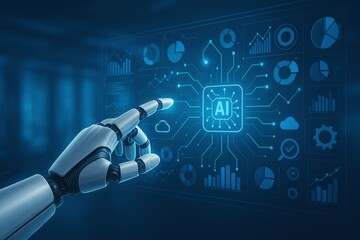 Robotic Hand Operating AI Data Interface Panel
