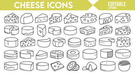 Editable Vector Icons for Different Types of Cheese for Culinary and Food Use