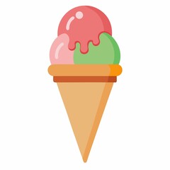 Delicious summer frozen dessert cone illustration on white background