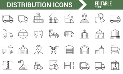 Distribution, Trucking, and Delivery Icons for Transportation Projects