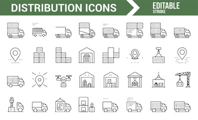 Icons for Distribution, Shipping, and Logistics in Editable Vector Style