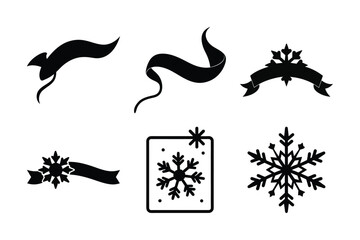 Festive Black and White Winter Holiday Illustration Featuring Ribbons and Snowflakes for Celebratory Designs