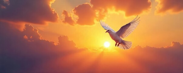 A pair of doves soaring through a vibrant sunset, wings outstretched in graceful flight, symbolizing the freedom and boundless nature of love , avian, tenderness