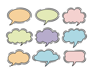Nine pastel speech bubbles set