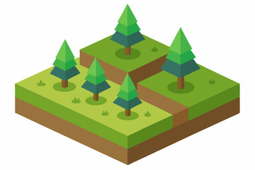 Isometric 3D render of a fantasy castle and green-roofed house in a nature landscape with a cartoon tree