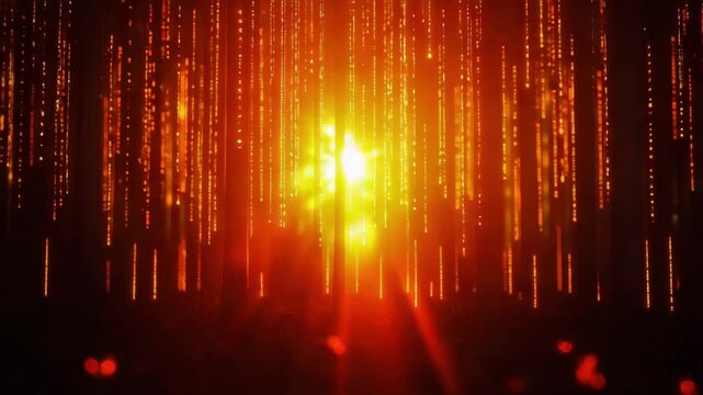 Digital forest scene with binary trees, tech-inspired nature, symbolic of sustainable growth