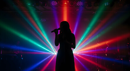 Silhouette of a Female Singer on Stage with Colorful Lights