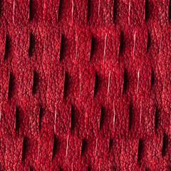 Seamless 4k photo texture material of red leather surface with loop elements.