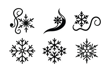 Elegant Winter Motifs Collection of Stylized Snowflakes and Decorative Flourishes for Festive Designs and Holiday-Themed Creations on White Background