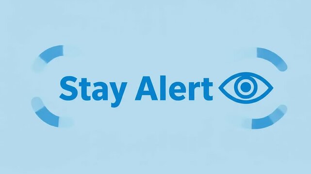 Alertness campaign graphic featuring an eye symbol and text urging vigilance on a blue background