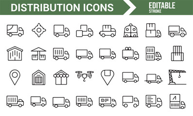 Editable Icons for Distribution, Shipping, and Delivery Services