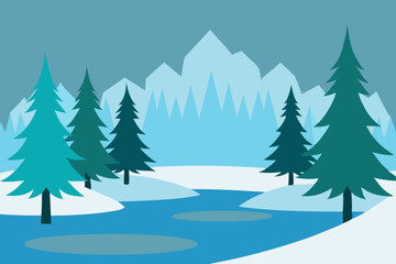 Fototapeta premium vector illustration of a winter landscape