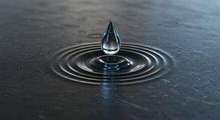 Single Water Droplet and Ripples on Dark Surface