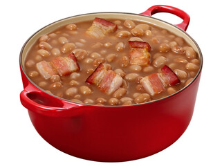 panela com feijão cozido com bacon isolado em fundo transparente