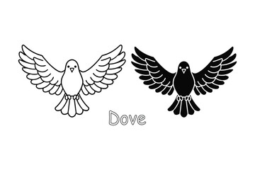Dove Silhouette and Outline Clipart – Peace Bird Printable Design