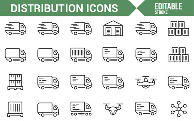 Set of Distribution and Shipping Icons in Editable Vector Format