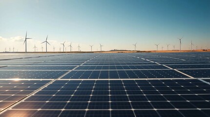 A scenic landscape depicting the of wind turbines and solar panels showcasing the renewable energy sectors and their role in powering a sustainable future for our planet 