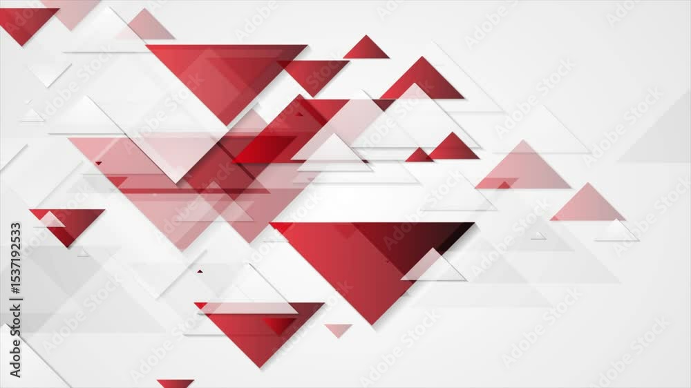 Poster red white geometric tech background with glossy triangles. seamless looping abstract concept motion 