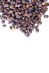 Roasted coffee beans isolated on white background with copy space for your text.