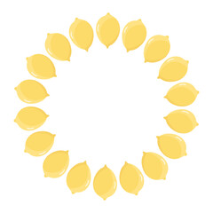 Round composition of yellow lemons. Citrus wreath folded into a circle for decoration or design.Vector.