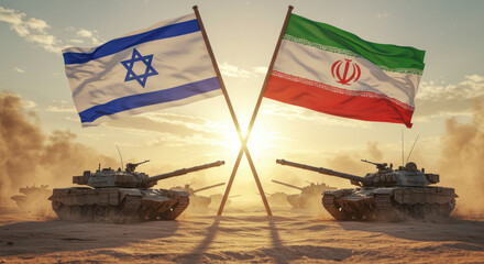 Two war tanks in confrontation