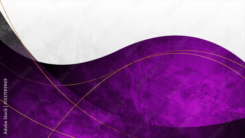 Poster grey and violet grunge abstract wavy background with golden curved lines. seamless looping retro mot