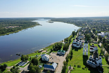Kargopol, Russia, church, historical center drone view, photography from above