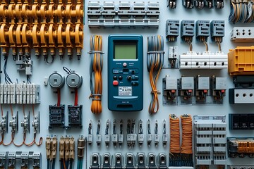 Detailed view of an electrical control panel featuring various circuit components and wiring