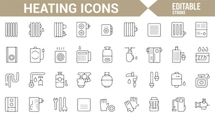 Set of Heating, Temperature, and Energy Control Icons in Editable Vector Format