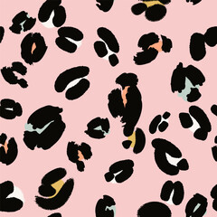 Obraz premium Leopard spots seamless pattern design. Vector pink background, wallpaper, wrapping paper, fabric, print