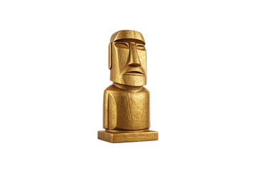 Golden Easter Island moai statue replica with traditional carved facial features and ceremonial expression, isolated on a transparent background
