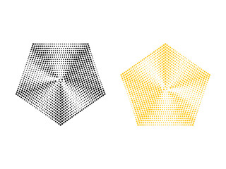 Abstract geometric orange and black pentagon shape with a halftone effect vector design 
