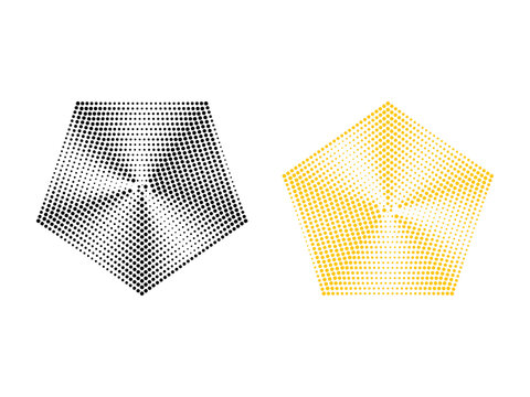Abstract geometric orange and black pentagon shape with a halftone effect vector design 