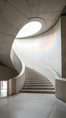 Obraz premium Spiral staircase modern architecture design interior building steps light well concrete white space minimalism