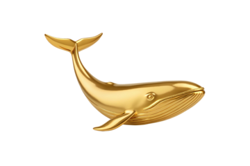 Golden humpback whale with detailed pleated throat grooves and distinctive body proportions, isolated on a transparent background