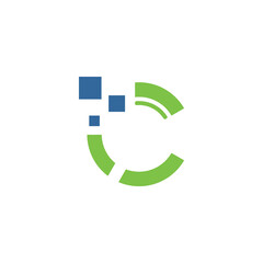 Abstract Logo Design: Blue Squares and Green Arc Segments