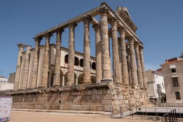Obraz premium Vista del templo romano de Diana en Mérida, Extremadura