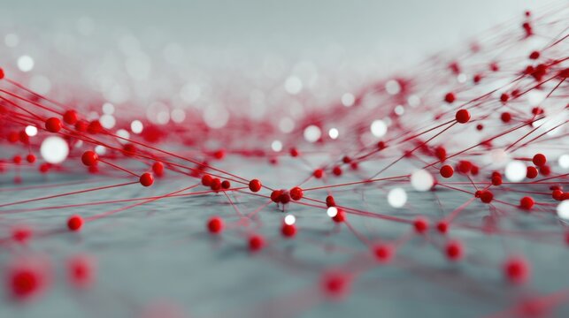 Abstract Network of Red and White Nodes Connected by Thin Lines - Powered by Adobe
