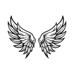 Obraz premium Angel Wings Clipart Set – Black and White Feather Wing Illustrations