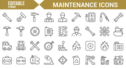 Set of Maintenance and Repair Icons for Industrial and Mechanical Work