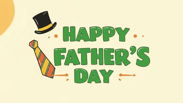 Festive greeting card design celebrating Father's Day with colorful text and accessories