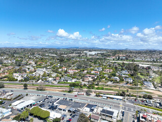 Aerial view of wealthy Encinitas town in San Diego, South California, USA. 